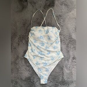 Simons White and Blue Floral One Piece Swimsuit